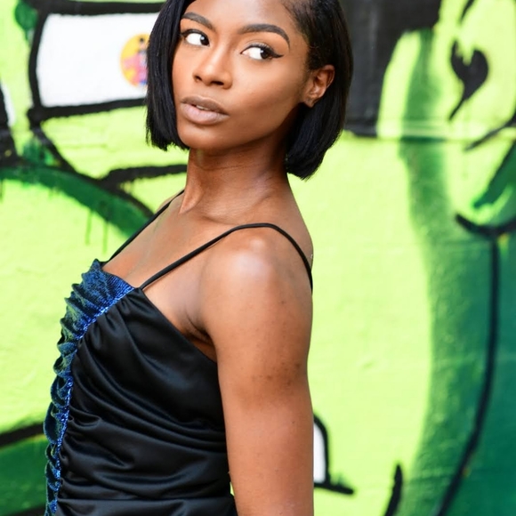 80s black and metallic ruched dress with fishtail - Picture 5 of 6